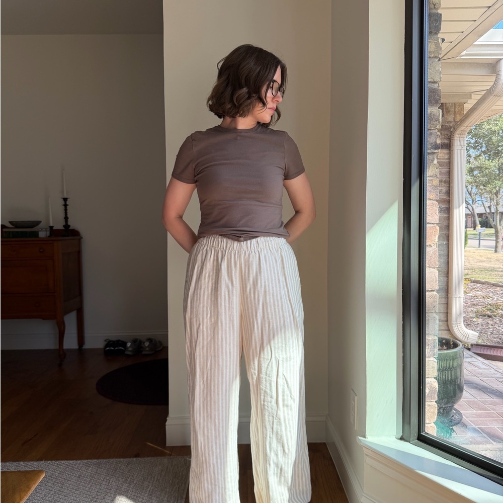 Abercrombie & Fitch Cream Linen Striped Pants
